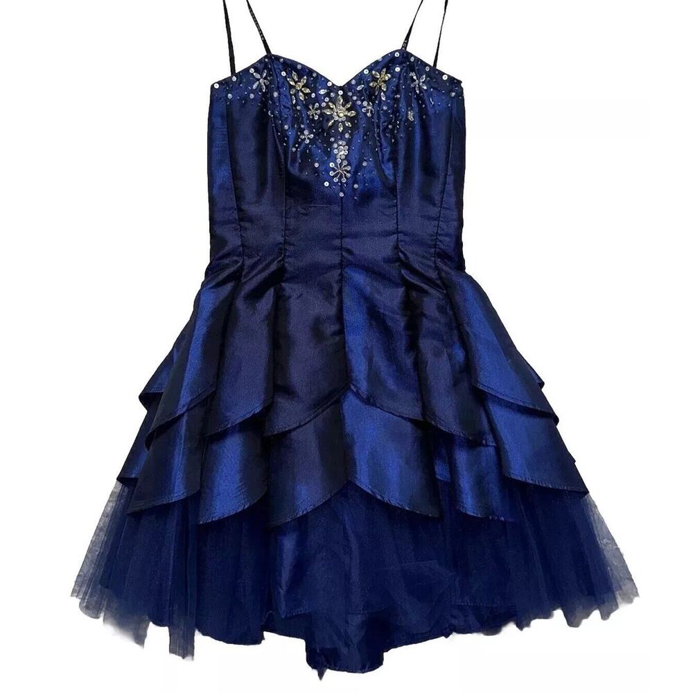 Formal Dress size 3/4 Blue Beaded Rhinestone Tool Prom Gala Party Masquerade